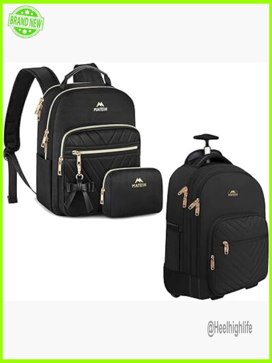 Other - Waterproof Rolling Laptop Backpack with USB Port, 17.3 Inch Travel Daypack